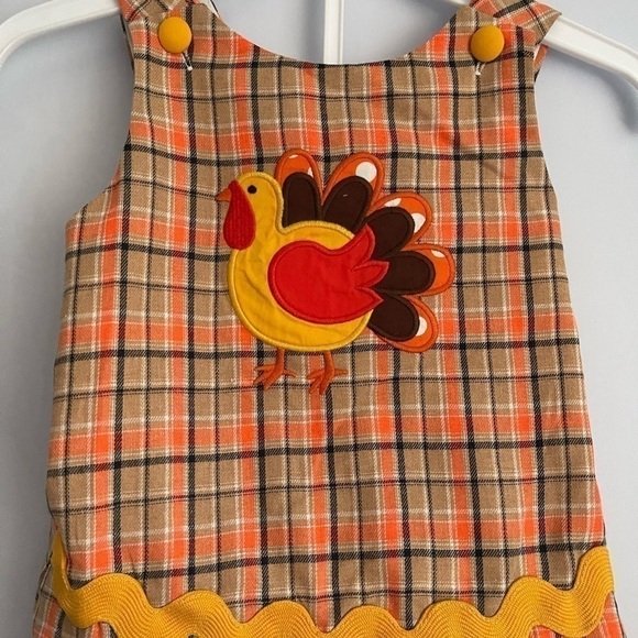 𝅺NEW Lil Cactus Brown Orange Plaid Turkey Criss-cross Back Top and Bloomer Set - Picture 2 of 7